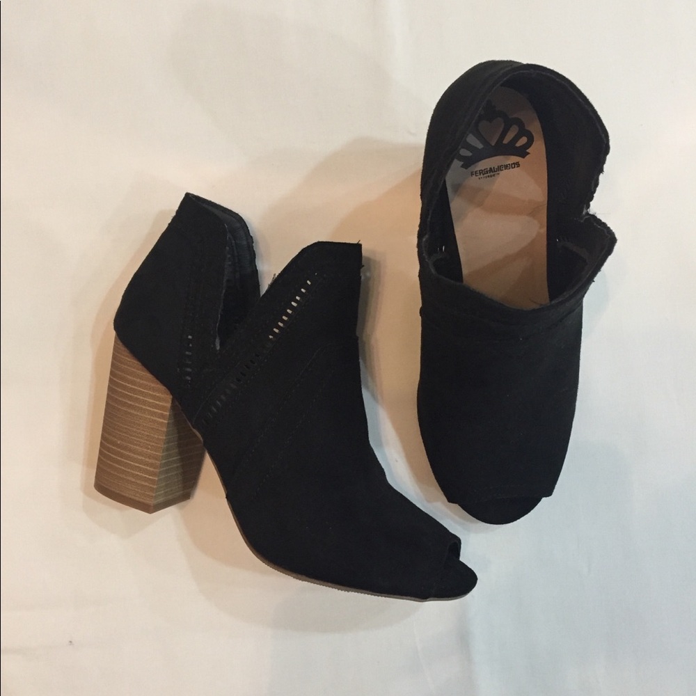 Fergalicious Black Suede Open Toe Ankle Boots 7.5